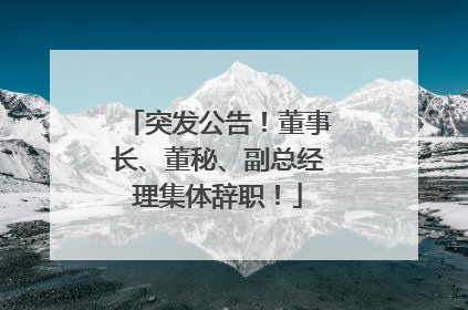 突发公告！董事长、董秘、副总经理集体辞职！