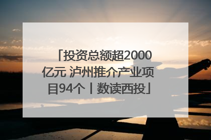 投资总额超2000亿元 泸州推介产业项目94个丨数读西投