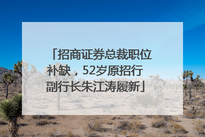 招商证券总裁职位补缺，52岁原招行副行长朱江涛履新